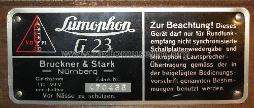 23G ; Lumophon, Bruckner & (ID = 2031762) Radio