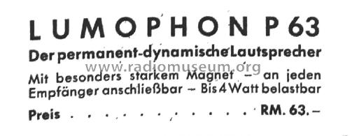 Lautsprecher P63; Lumophon, Bruckner & (ID = 3051135) Speaker-P