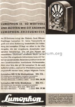 WD12; Lumophon, Bruckner & (ID = 988955) Radio
