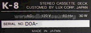 Stereo Cassette Deck K-8; Luxman, Lux Corp.; (ID = 539013) R-Player