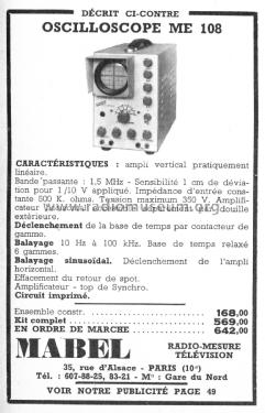 Oscilloscope ME108; Mabel Electronique; (ID = 3093874) Equipment