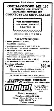 Oscilloscope ME110; Mabel Electronique; (ID = 3092136) Equipment