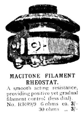 Filament Rheostat ; Macitone where? (ID = 671803) Radio part