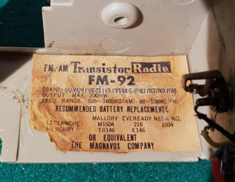 FM-AM 9 Transistor 2 Band FM-92; Magnavox Co., (ID = 2624928) Radio