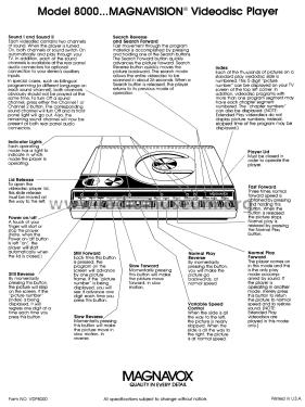 Magnavision 8000 Videodisc Player VH8000 / CH8000; Magnavox Co., (ID = 2015608) R-Player