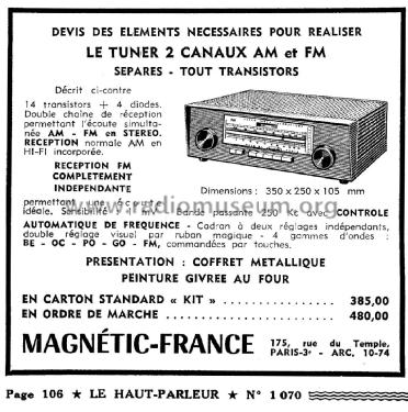 Tuner AM-FM à transistors ; Magnétic-France; (ID = 2750428) Radio