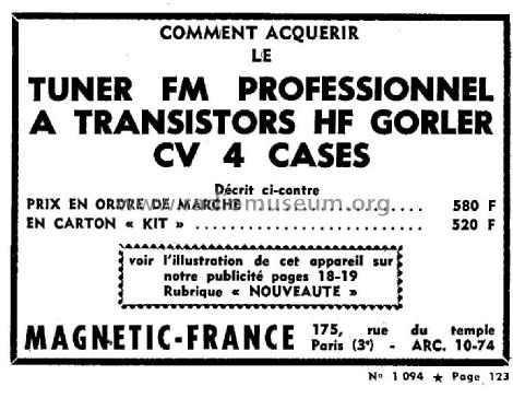 Tuner FM Stéréophonique ; Magnétic-France; (ID = 2997028) Radio