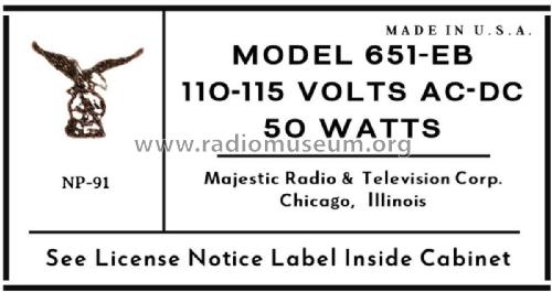 651-EB ; Majestic Radio & (ID = 3000397) Radio