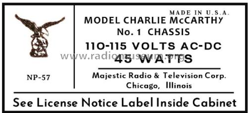 Charlie McCarthy Ch= 1 or 2; Majestic Radio & (ID = 3000398) Radio