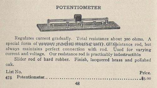 Potentiometer No. 475; Manhattan Electrical (ID = 1978839) Radio part