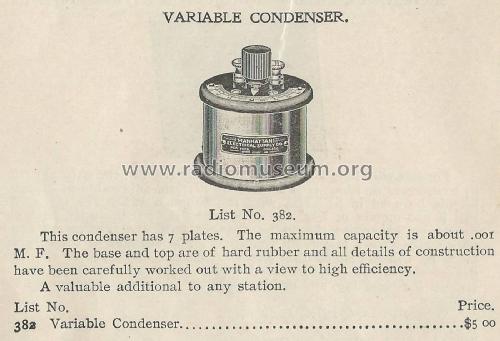 Variable Condenser No. 382; Manhattan Electrical (ID = 1978855) Radio part