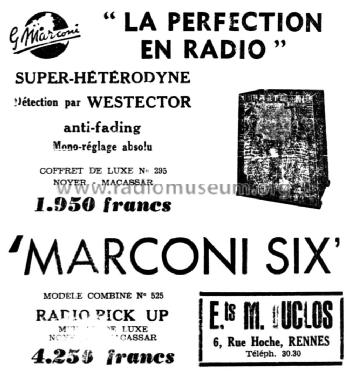 Marconi Six 525 Ch= 633W, 633W1, 633W15; Marconi marque, Cie. (ID = 1990218) Radio