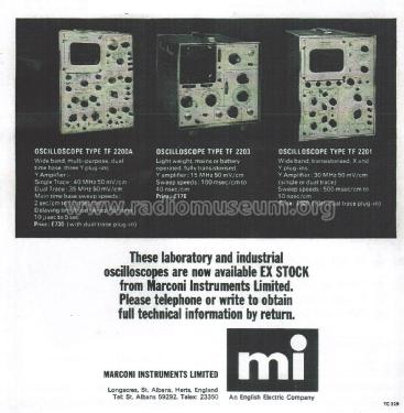 Oscilloscope TF 2203; Marconi Instruments, (ID = 2866411) Equipment