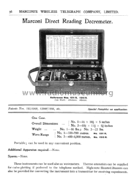 Direct Reading Decremeter ; Marconi's Wireless (ID = 2315433) Equipment
