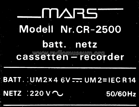 Cassetten-Recorder auto-stop CR-2500; MARS-Radio-Stereo; (ID = 1300861) R-Player