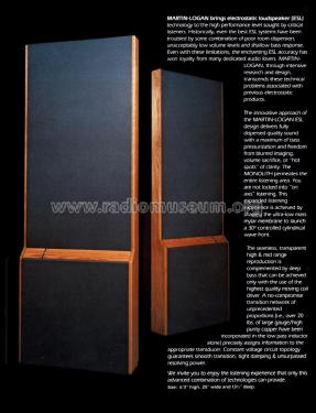 ESL Speaker System Monolith; MartinLogan, Ltd.; (ID = 1965393) Speaker-P