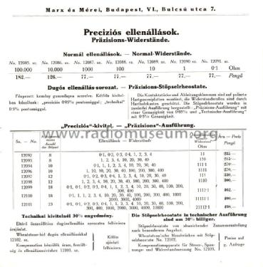 Preciziós Ellenállás 12092; Marx és Mérei (ID = 2045920) Equipment