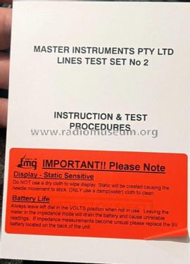 Lines Test Set No.2 LTS-2,Telstra Serial/Item 138/66; Master Instruments (ID = 2930292) Equipment