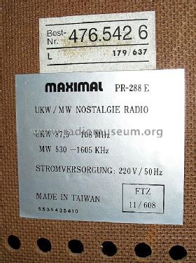 UKW/MW Nostalgie Radio PR-288E; Maximal Marke? / (ID = 1637621) Radio