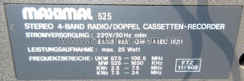 Stereo 4-Band Radio/Doppel Cassetten-Recorder 525; Maximal Marke? / (ID = 1795373) Radio