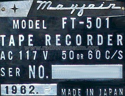 Tape Recorder FT-501; Mayfair Electronics (ID = 647760) R-Player