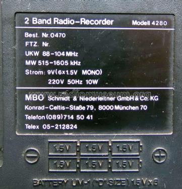 2 Band Radio - Recorder Modell 4280; MBO Schmidt & (ID = 2399942) Radio