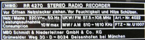 Stereo Radio Recorder RR 4270; MBO Schmidt & (ID = 1661559) Radio