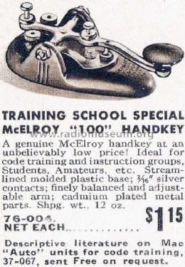 100 McElroy Handkey Training School Special; McElroy, T.R.; (ID = 663721) Morse+TTY