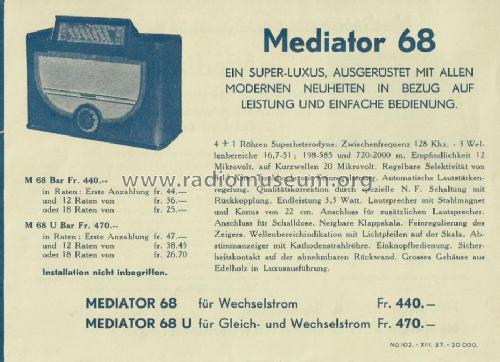 Monoknopf M68U ; Mediator; La Chaux- (ID = 1117944) Radio