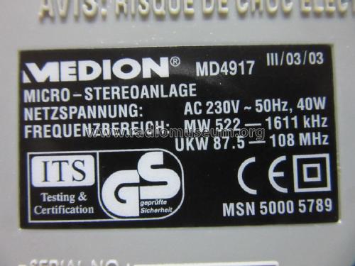 Micro-Stereoanlage MD 4917; Medion; Essen (ID = 2800527) Radio