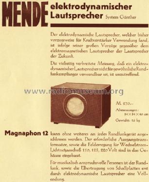 Magnaphon 12 ; Mende - Radio H. (ID = 1261317) Parlante