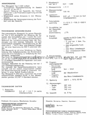 Grosskapazitätsdigitalmesser E320; Meratronik SA; (ID = 2428123) Equipment