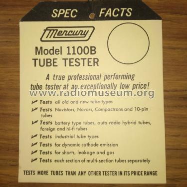 Tube Tester 1100B; Mercury Electronics (ID = 2512383) Equipment