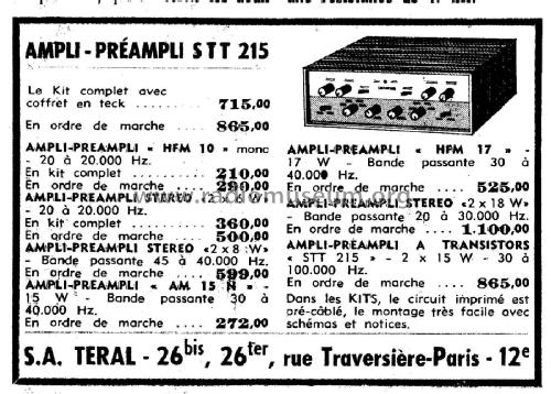 Amplificateur stéréophonique Hi-Fi à transistors 2x15W STT215; Merlaud, F.; Clichy (ID = 2756139) Ampl/Mixer