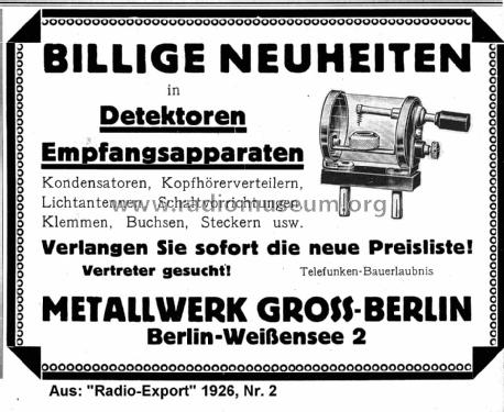 Glas-Detektor, Aufsteck-Detektor Megro; Metallwerk Groß- (ID = 2447567) Radio part