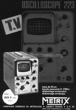 Oscilloscope 223A; Metrix, Compagnie (ID = 390712) Equipment