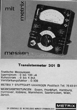 Transistormetre 301 B; Metrix, Compagnie (ID = 294814) Equipment