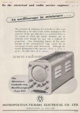 Miniature Cathode-ray Oscilloscope 244; Metropolitan-Vickers (ID = 3007390) Equipment