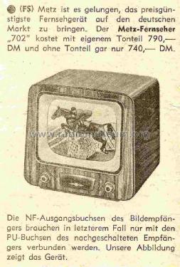 702; Metz Transformatoren (ID = 1122194) Fernseh-E