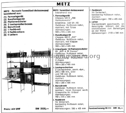 Fernseh-Tonmöbel-Anbauprogramm 9000 Anbauwand Tonmöbelwand - die klingende Wand; Metz Transformatoren (ID = 2759292) TV Radio