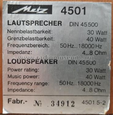 Lautsprecherbox 4501; Metz Transformatoren (ID = 3108635) Speaker-P