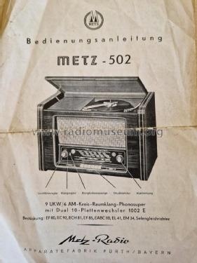 Phonosuper 502 502W; Metz Transformatoren (ID = 3044366) Radio