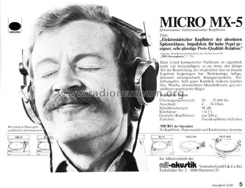 Electrostatic Headphones MX-5; Micro Seiki Tokyo (ID = 1923238) Lautspr.-K