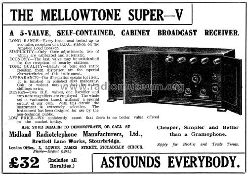 Mellowtone Super-V ; Midland (ID = 1083609) Radio