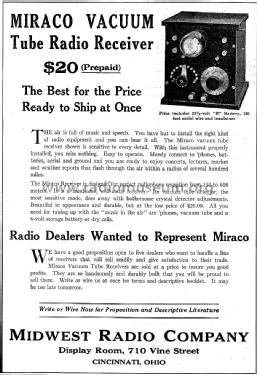 Miraco Vacuum Tube Radio Receiver ; Midwest Radio Co., (ID = 1115119) Radio