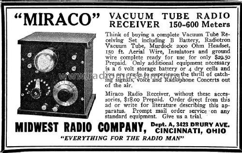 Miraco Vacuum Tube Radio Receiver ; Midwest Radio Co., (ID = 979766) Radio