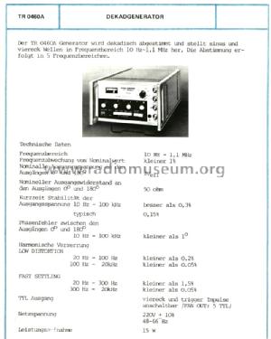 Decade Generator TR-0460A; Mikroelektronikai (ID = 1454509) Equipment