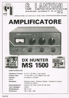 Amplificatore RF DX Hunter - MS 1500; MILAG Elettronica (ID = 2824716) Amateur-D