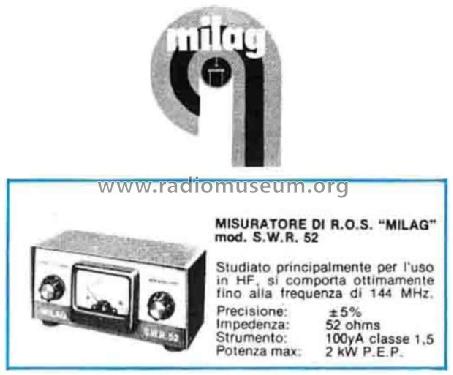 Rosmetro HF - Misuratore di R.O.S. S.W.R.52; MILAG Elettronica (ID = 3041271) Citizen