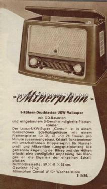 Minerphon Consul 557 W Radio Minerva-Radio Radiola-Radioapparate und ...